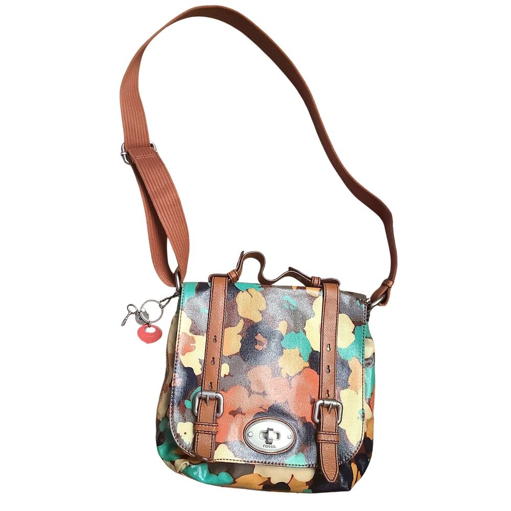 Fossil Vintage Keyper Coated Canvas Turnlock Cros… - image 1